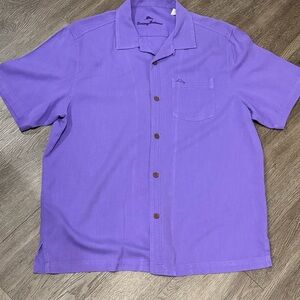 Tommy Bahama Lavender Purple Silk Poly Blend Short-Sleeve Button-Up Shirt